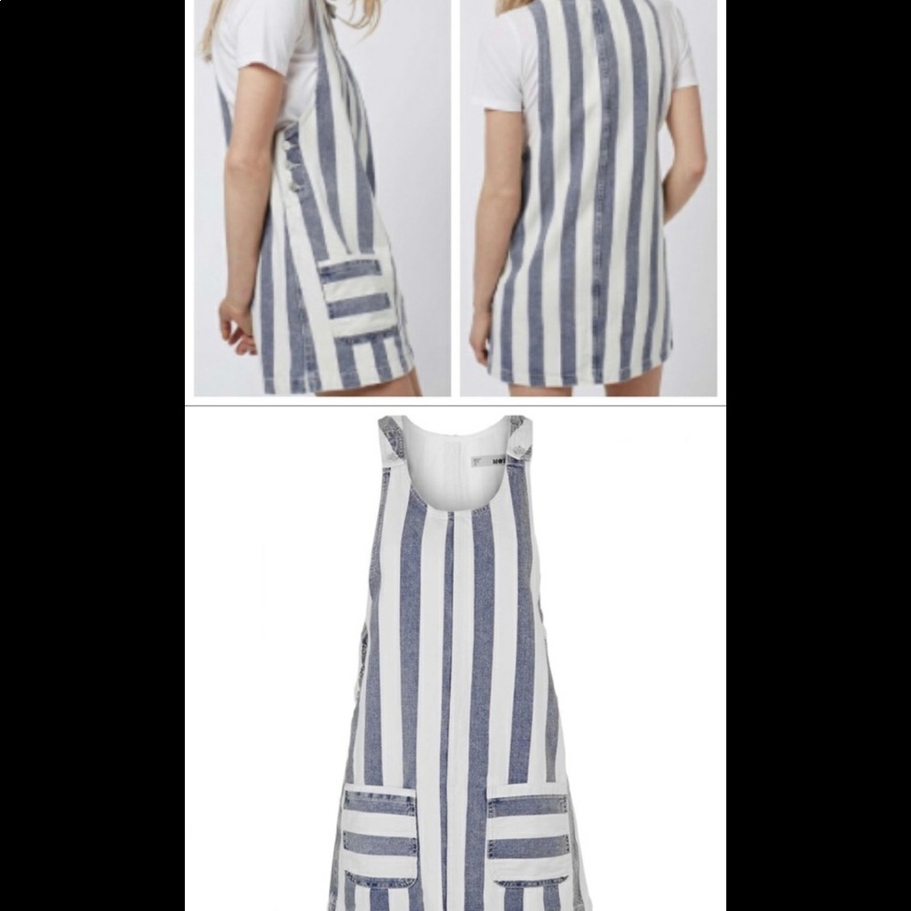 Topshop moto striped denim overall dress